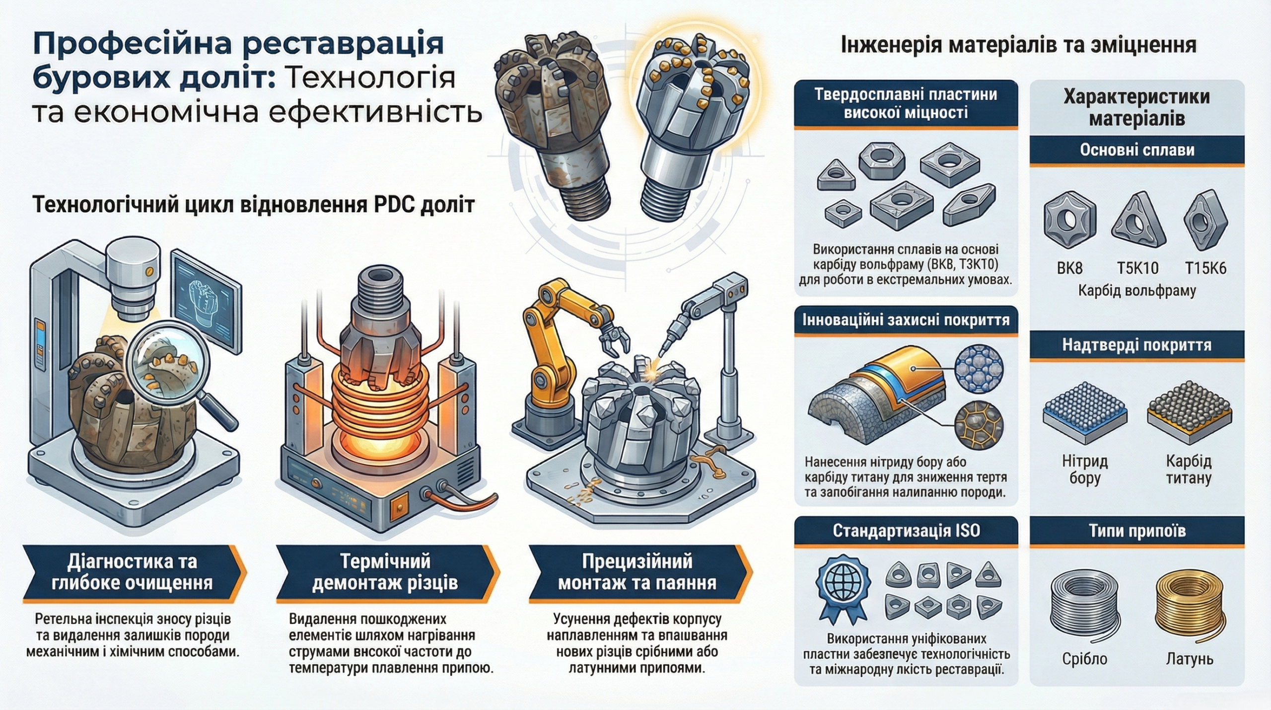 Реставрація бурових доліт та інженерія матеріалів